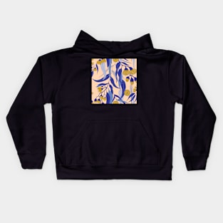 Eucalyptus tree pattern in blue and gold. Kids Hoodie